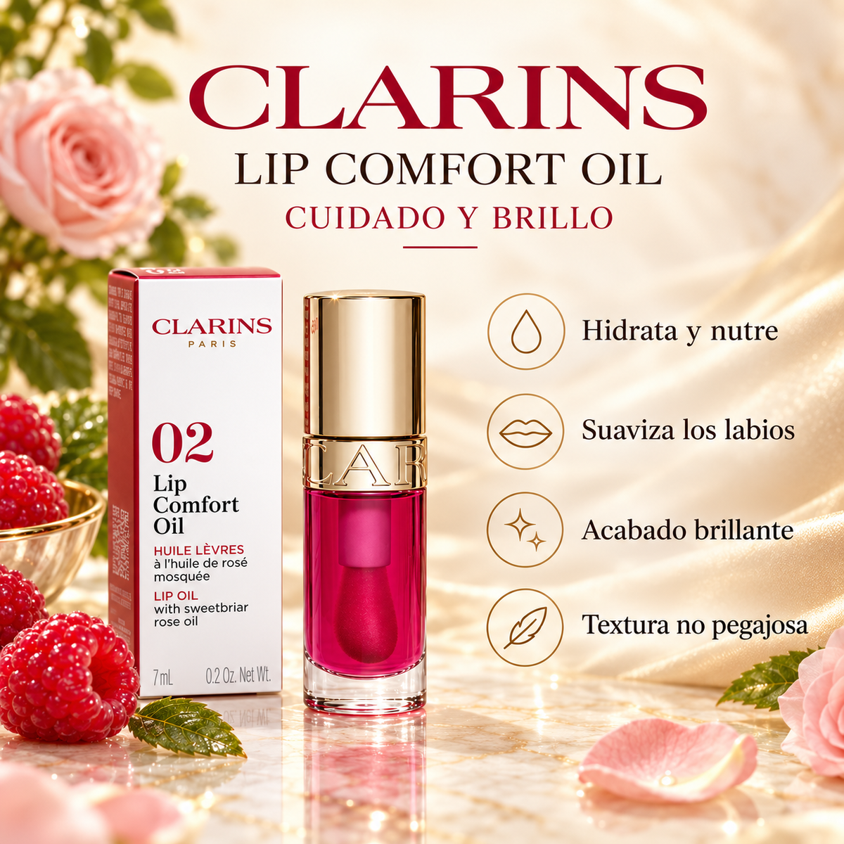 Clarins Lip Comfort Oil 02 Raspberry 7 mL