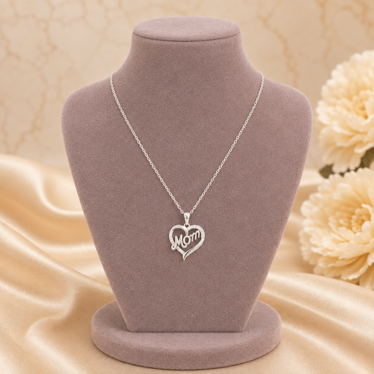 Collar Corazón Mom Plata de Ley 925 con Zircones