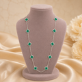 Collar Largo Trébol Cuatro Pétalos Malaquita Plata de Ley 925