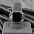 Anillo Sello Ónix Negro Arabescos Plata 925 | Diseño Otomano para Hombre