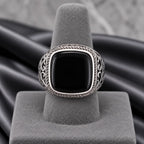 Anillo Sello Ónix Negro Arabescos Plata 925 | Diseño Otomano para Hombre