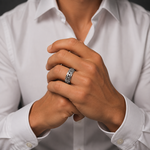 Anillo Cadena Cubana en Plata de Ley 925 | Diseño Bicolor para Hombre