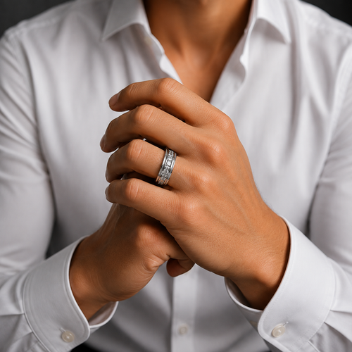 Anillo con Zirconia Cúbica en Plata de Ley 925 | Banda Milgrain para Hombre