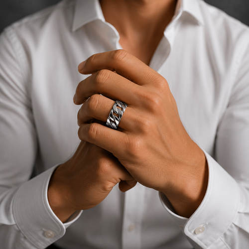 Anillo Cadena Cubana Maciza en Plata de Ley 925 | Diseño Pulido para Hombre