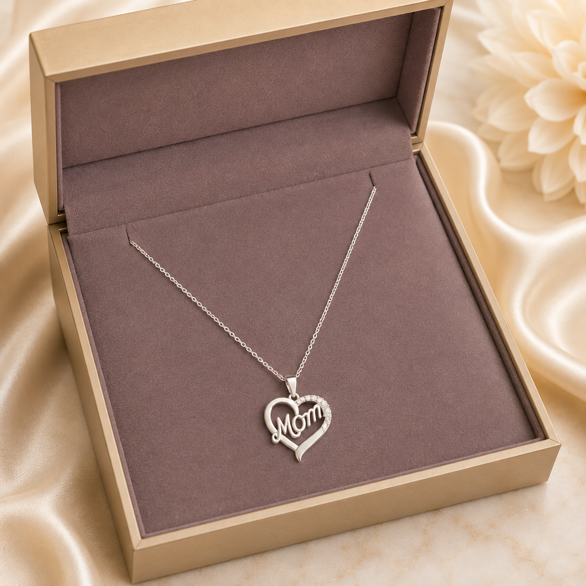 Collar Corazón Mom Plata de Ley 925 con Zircones