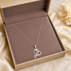 Collar Dije Corazón con Rosa Plata de Ley 925 con Zircones