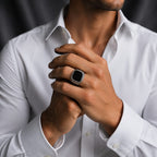 Anillo Sello Ónix Negro Arabescos Plata 925 | Diseño Otomano para Hombre
