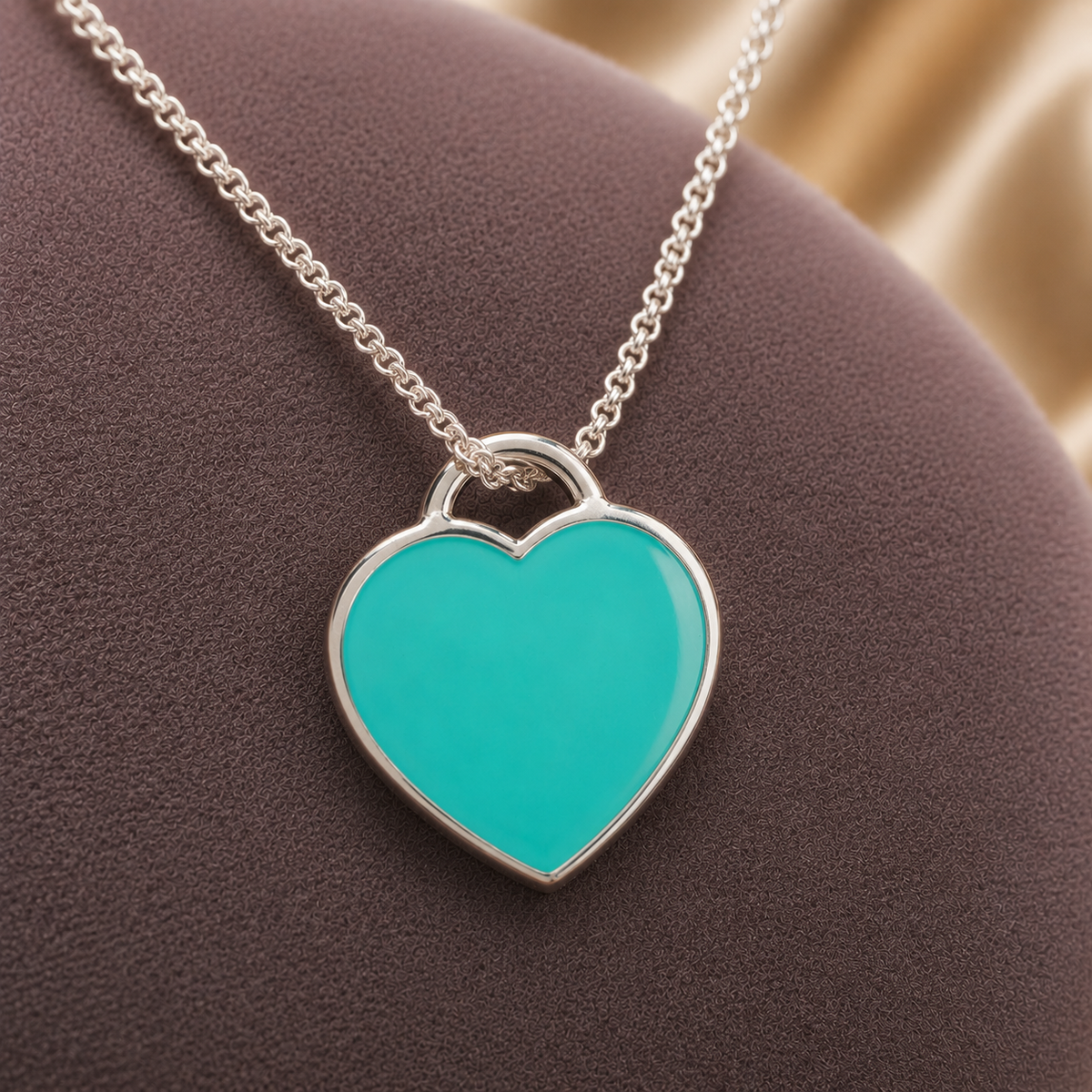 Collar Doble Dije Corazón Esmalte Turquesa Plata de Ley 925