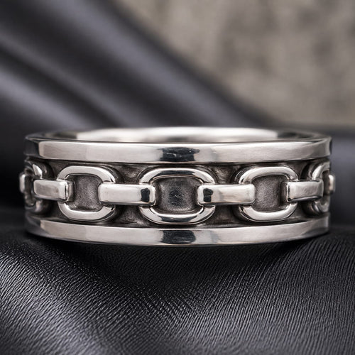 Anillo Cadena Rolo Enmarcada en Plata de Ley 925 | Diseño Bicolor para Hombre