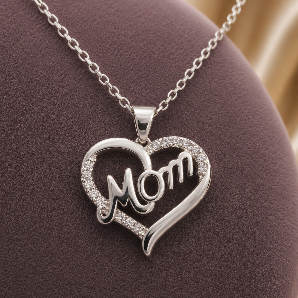 Collar Corazón Mom Plata de Ley 925 con Zircones