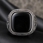 Anillo Sello Ónix Negro Arabescos Plata 925 | Diseño Otomano para Hombre