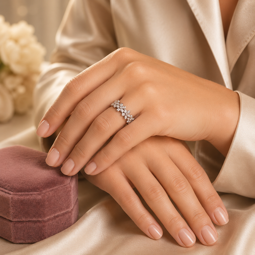 Anillo Corona de Flores con Zirconia Plata 925 | Banda Floral para Mujer