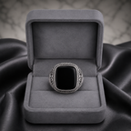 Anillo Sello Ónix Negro Arabescos Plata 925 | Diseño Otomano para Hombre
