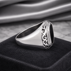 Anillo Sello Ónix Negro Arabescos Plata 925 | Diseño Otomano para Hombre