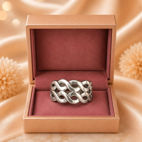 Anillo Banda Doble Ola Calada Plata 925 | Nudo Celta para Mujer